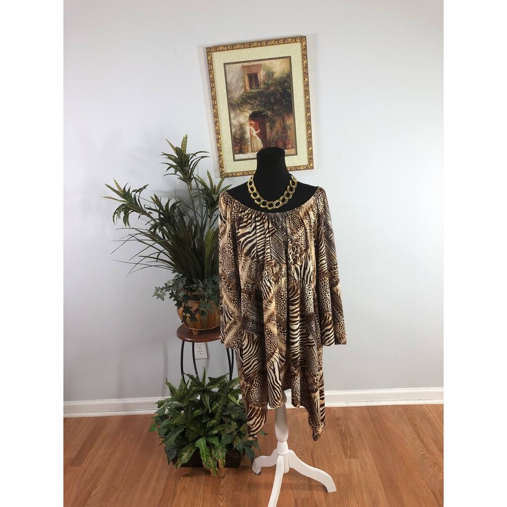 Slinky Brand Midi Dress Women's Size 3XL Brown Polyester Long Sleeves
